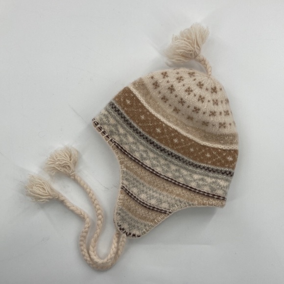 Lauren Ralph Lauren Cream Tan Wool Tassel Knit Hat Ear Flaps Kids OS - Picture 2 of 5